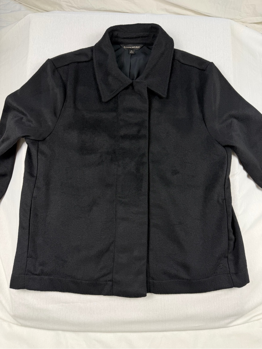 Banana Republic Snap Front Fleece Jacket Women Medium Black Minimalist Layer
